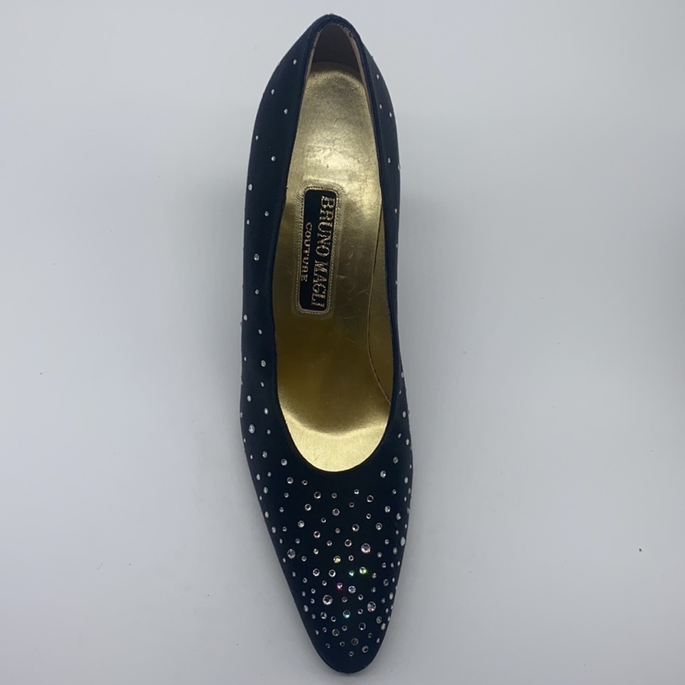 Bruno Magli Couture - Black Silky Heels With Beautiful Gem Embellished Size 8.5 - Picture 3 of 15